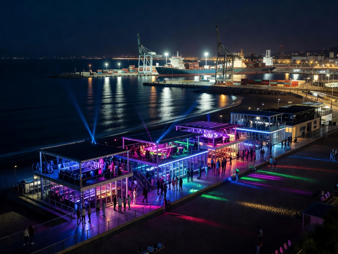 Barcelona port and beachfront nightclubs