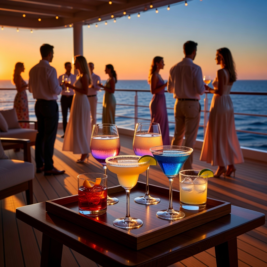 Cocktail drinks on deck at sunset party cruise