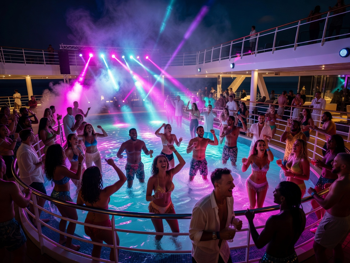 Resilient Lady Virgin Voyages nightclub poolside party in Mediterranean