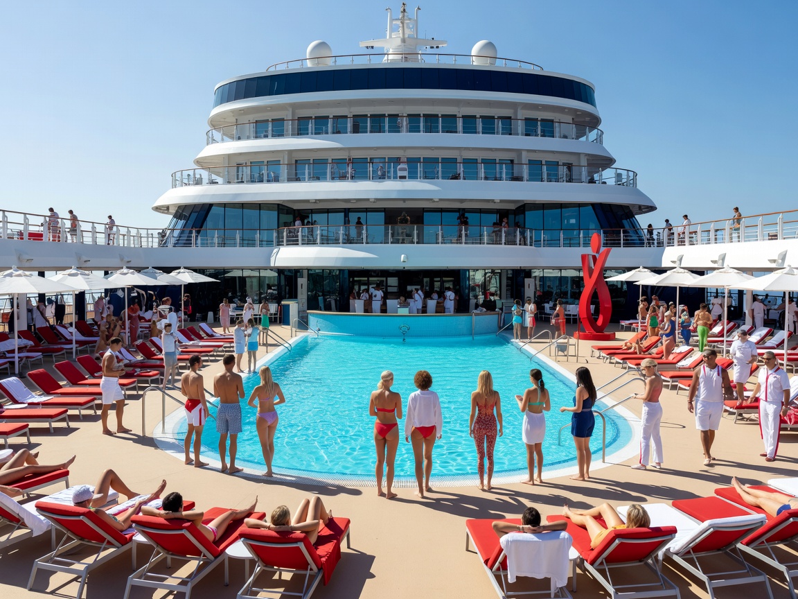 Resilient Lady Virgin Voyages vessel cruise pool deck